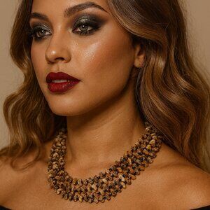 Jasper gemstone five strands hand knotted necklace Boho Style (20 in LENGTH) VGC